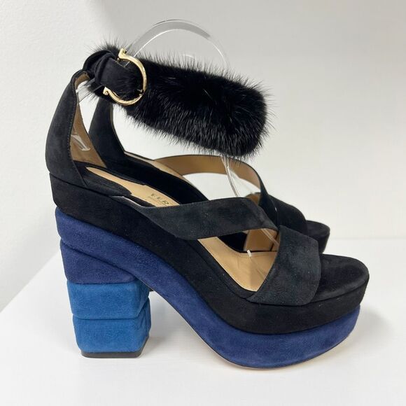 Salvatore Ferragamo Wrap Around Colorblock Suede Leather Heels 11 Mink Fur - Picture 4 of 9